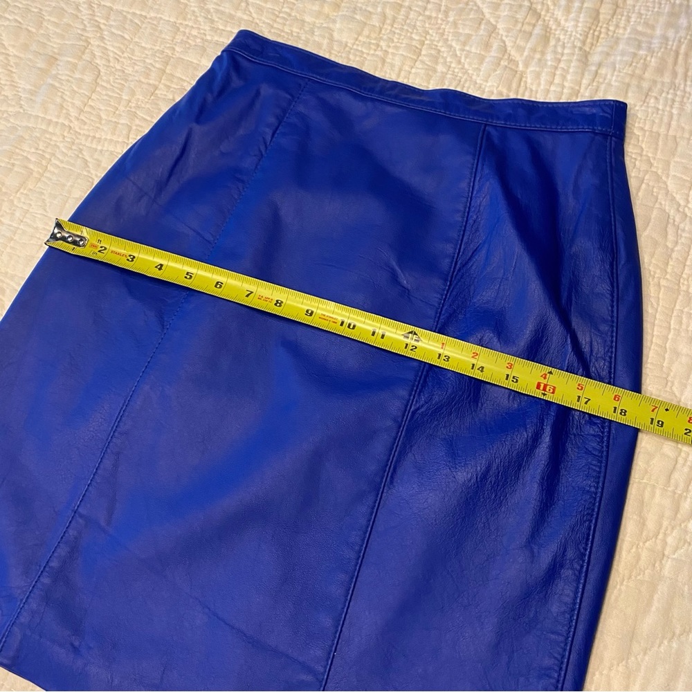Vintage 90s Y2k COMINT Royal Blue Leather Mini Skirt S 27” - Picture 5 of 10